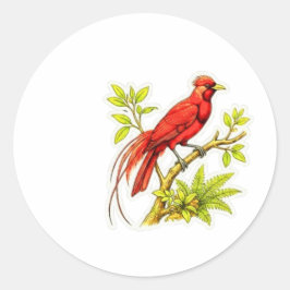 Adesivo Redondo Majestoso Pássaro Vermelho do Paraíso Art - Icônic