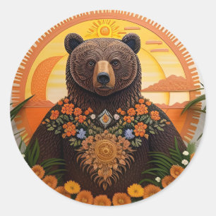 Adesivo Redondo Majestoso Urso Pardo 