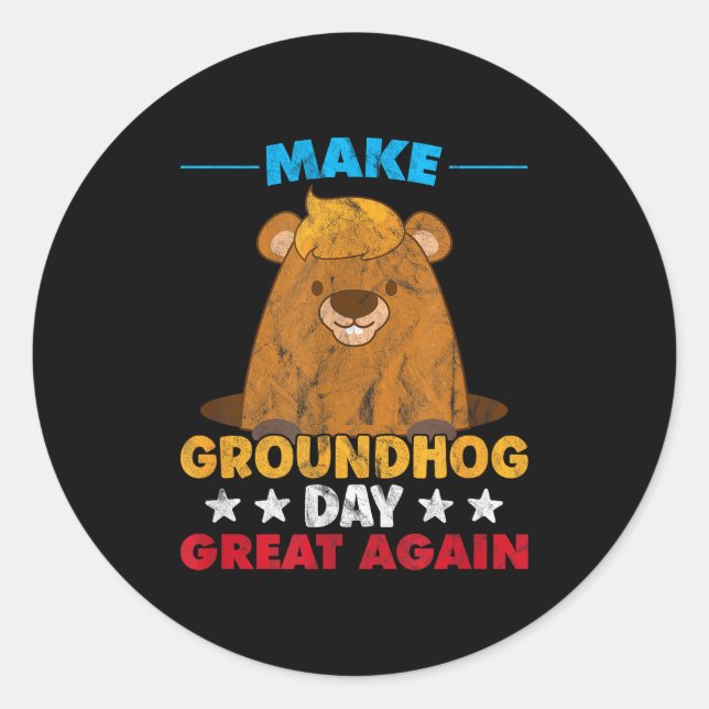 Adesivo Redondo Make Groundhog Day Great Again Woodchuck Shadow An (Frente)
