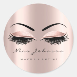 Adesivo Redondo Makeup Artist Beaust Rosa Dourado Eye Lashes Name