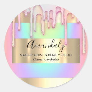Adesivo Redondo Makeup Artist Compra Frame Rosa Holograph Dourado