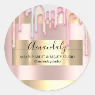 Adesivo Redondo Makeup Artist Compro Dourado Frame Rosa Powder Ele