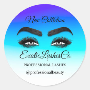 Adesivo Redondo Makeup Artist Eyelash Logo Ombre Blue White
