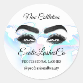 Adesivo Redondo Makeup Artist Eyelash Logotipo World Blue Map