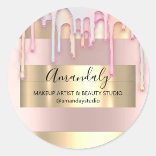 Adesivo Redondo Makeup Artist Glitter Dourado Frame Rosa cor-de-ro