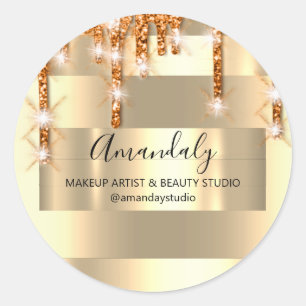 Adesivo Redondo Makeup Artist Glitter Dourado Framed Copper Drives