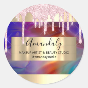 Adesivo Redondo Makeup Artist Glitter Framed Dourado Hológrafo Ros