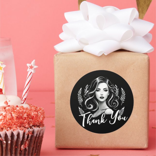 Adesivo Redondo Makeup Artist Hair Stylist Black White Obrigado (Festa)