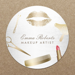 Adesivo Redondo Makeup Artist Hair Stylist Modern Dourado & Silver