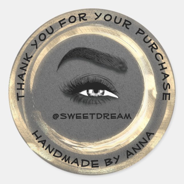 Adesivo Redondo Makeup Artist Lash Cleaner Cinza Ouro Frame Logo (Frente)