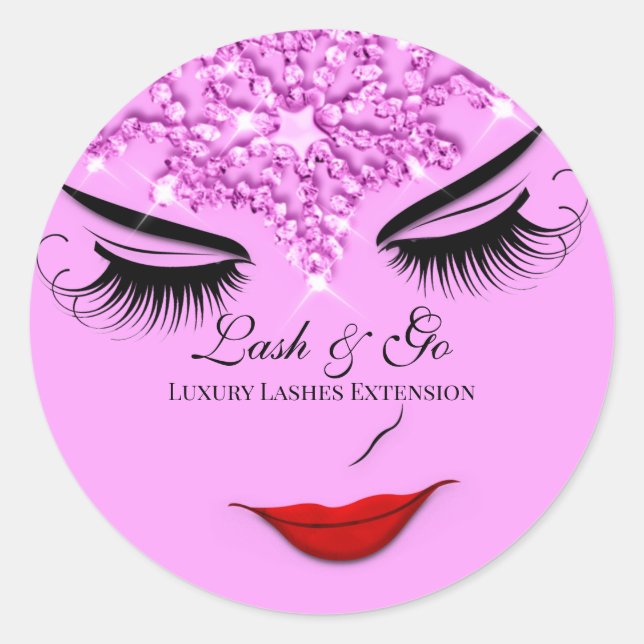 Adesivo Redondo Makeup Artist Lash Extension Lábios Estrelas Rosa (Frente)