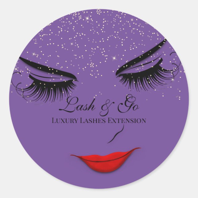 Adesivo Redondo Makeup Artist Lash Extension Lábios Purple Glitter (Frente)