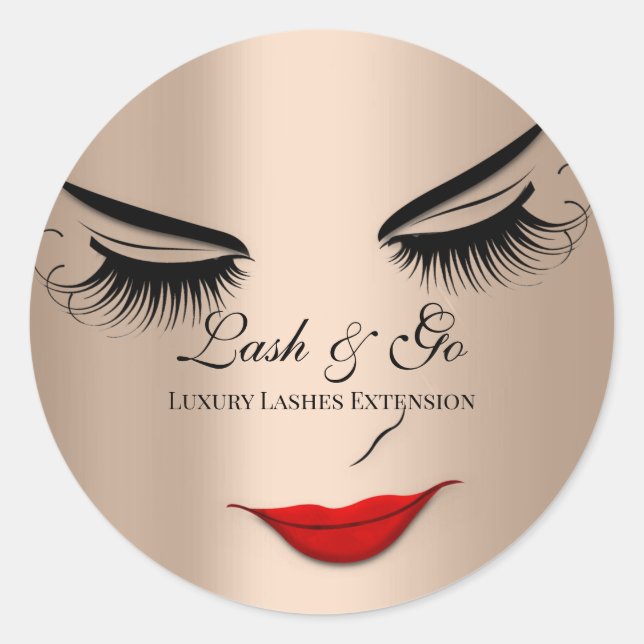 Adesivo Redondo Makeup Artist Lash Extension Red Lábios Girly Face (Frente)