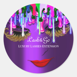 Adesivo Redondo Makeup Artist Lash Product Drivers Red Lip Purple