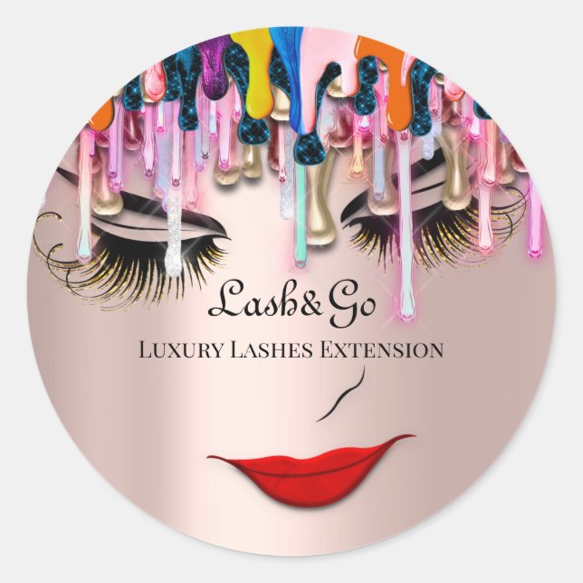 Adesivo Redondo Makeup Artist Lash Product Drives Red Lip Rosa Dri (Frente)