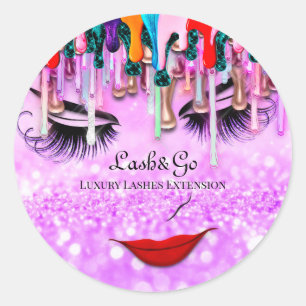 Adesivo Redondo Makeup Artist Lashes Product Drivers Rosa Glitter