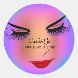 Adesivo Redondo Makeup Artist Lashes Produto Rosa vermelha Azul