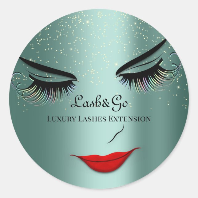 Adesivo Redondo Makeup Artist Lashes Produto Teal Confetti (Frente)