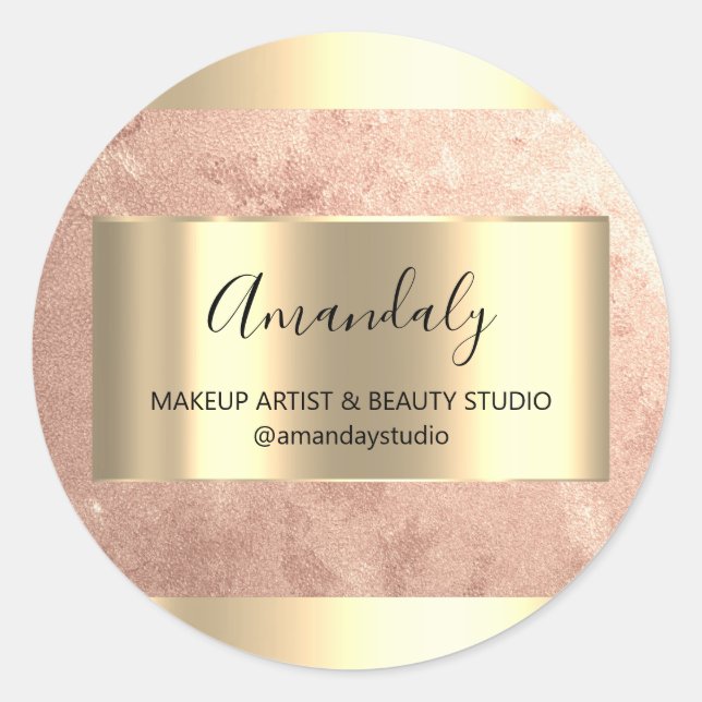 Adesivo Redondo Makeup Beauty Compra Frame Dourada Favor Rosa (Frente)