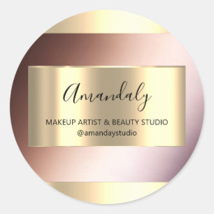 Adesivo Redondo Makeup Beauty Compra Frame Dourado Favor Blue Rosa
