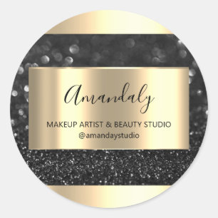 Adesivo Redondo Makeup Beauty Compra Frame Dourado Favor Cinza Neg