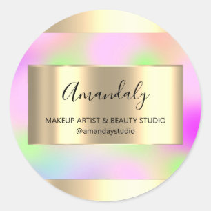 Adesivo Redondo Makeup Beauty Compra Frame Dourado Favor Rosa