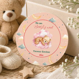 Adesivo Redondo Mal Podemos Esperar Menino Urso Festa do Bebê
