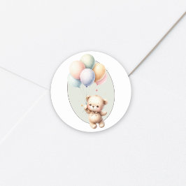 Adesivo Redondo Mal podemos esperar urso fofo balão baby shower