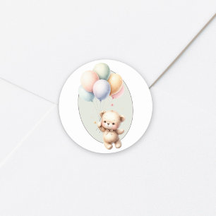 Adesivo Redondo Mal podemos esperar urso fofo balão baby shower