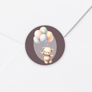 Adesivo Redondo Mal podemos esperar urso fofo balão baby shower
