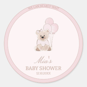 Adesivo Redondo Mal Podemos Esperar Urso Teddy Rosa Chade de Bebê