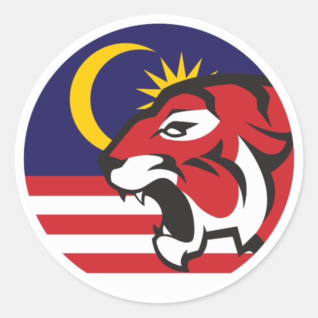 Adesivo Redondo Malaio Tiger Malaio - Animal Nacional Malaio (Frente)
