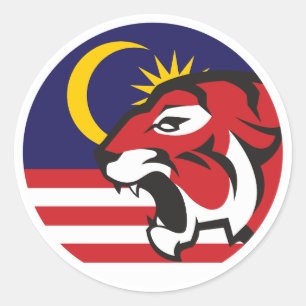 Adesivo Redondo Malaio Tiger Malaio - Animal Nacional Malaio