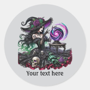 Adesivo Redondo Maldita bruxa do Halloween personalizável
