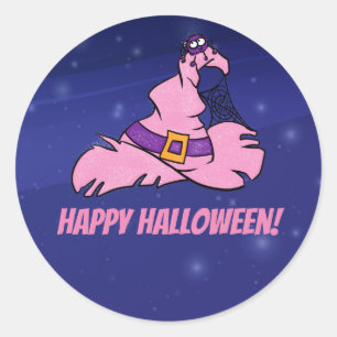 Adesivo Redondo Maldita bruxa rosa-rosa do Halloween que pode ser