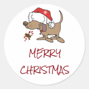 ADESIVO REDONDO MALDITO PARA DIZER **MERRY NATMAS** COM PUPPY