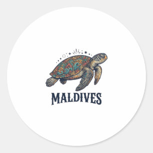 Adesivo Redondo Maldivas Tartaruga Marinha Vintage Camisa Viagem D