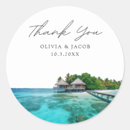 Adesivo Redondo Maldives Wedding Favor Foto de Obrigado