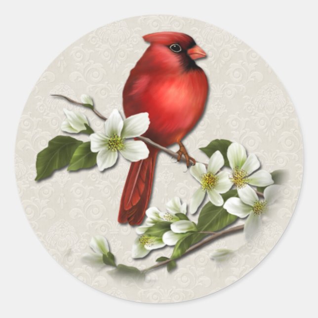 Adesivo Redondo Male Cardinal e Dogwood Sticker (Frente)