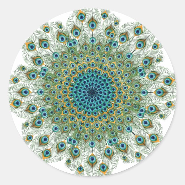 Adesivo Redondo Male Peacock Colorful Mandala (Frente)