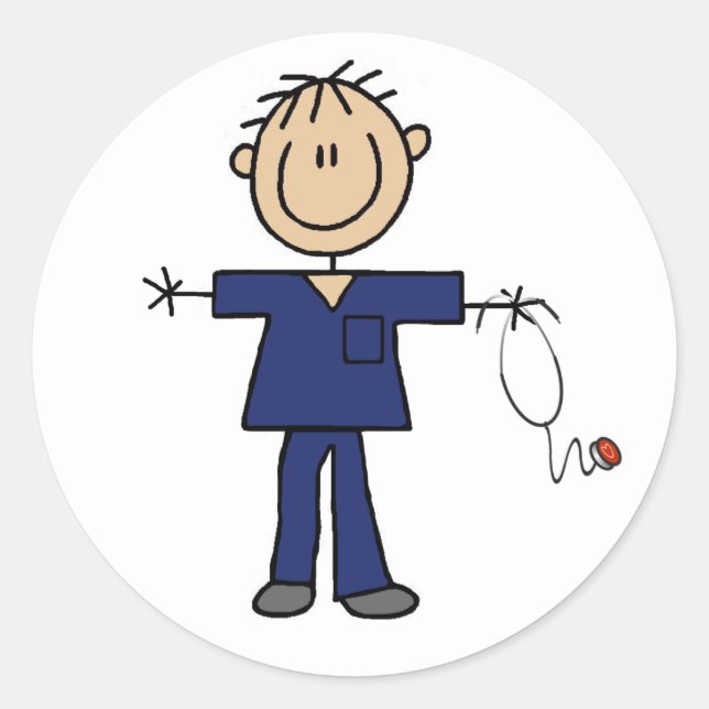 Adesivo Redondo Male Stick Figura Enfermeiro Pele Média (Frente)