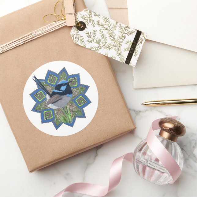 Adesivo Redondo Male Superb Fairy-Wren (Presentear)