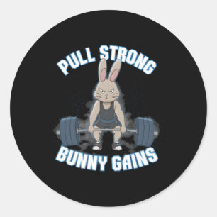 Adesivo Redondo Malhação Bunny Bodybuilder Puxe Fortes Ganhos de C