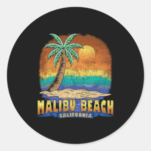 Adesivo Redondo Malibu Beach California Vintage angustiou Souveni