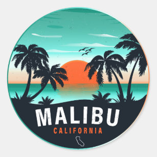 Adesivo Redondo Malibu California Retro Sunset Souvenirs