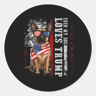 Adesivo Redondo Malinois Belga Até o Meu Cão Ama Trump Engraçado