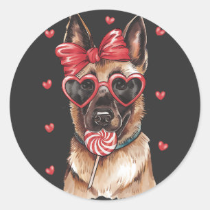 Adesivo Redondo Malinois Belga Doce com Dia de os namorados Lollip