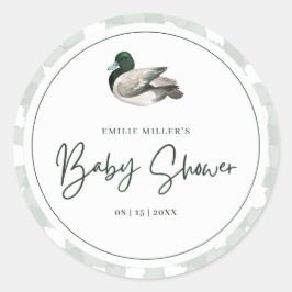 Adesivo Redondo Mallard Duck Baby Shower Gender Neutral Green