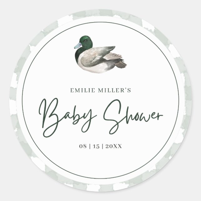 Adesivo Redondo Mallard Duck Baby Shower Gender Neutral Green (Frente)