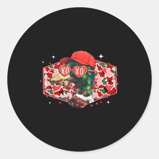 Adesivo Redondo Mallard Duck Camouflage Happy Valentine's Day Hunt (Frente)